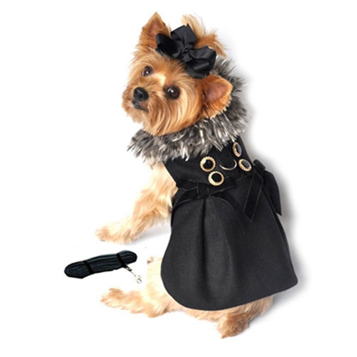 Black Wool and Silver Fur Collar Harness Coat ブラック ウール シルバー ファー カラー ハーネス コート