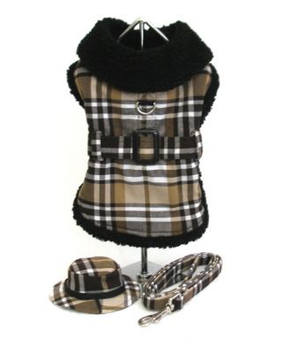 Doggie Design（ドギーデザイン）Brown Plaid Fleece Lined Coat ブラウン フリース コート セット