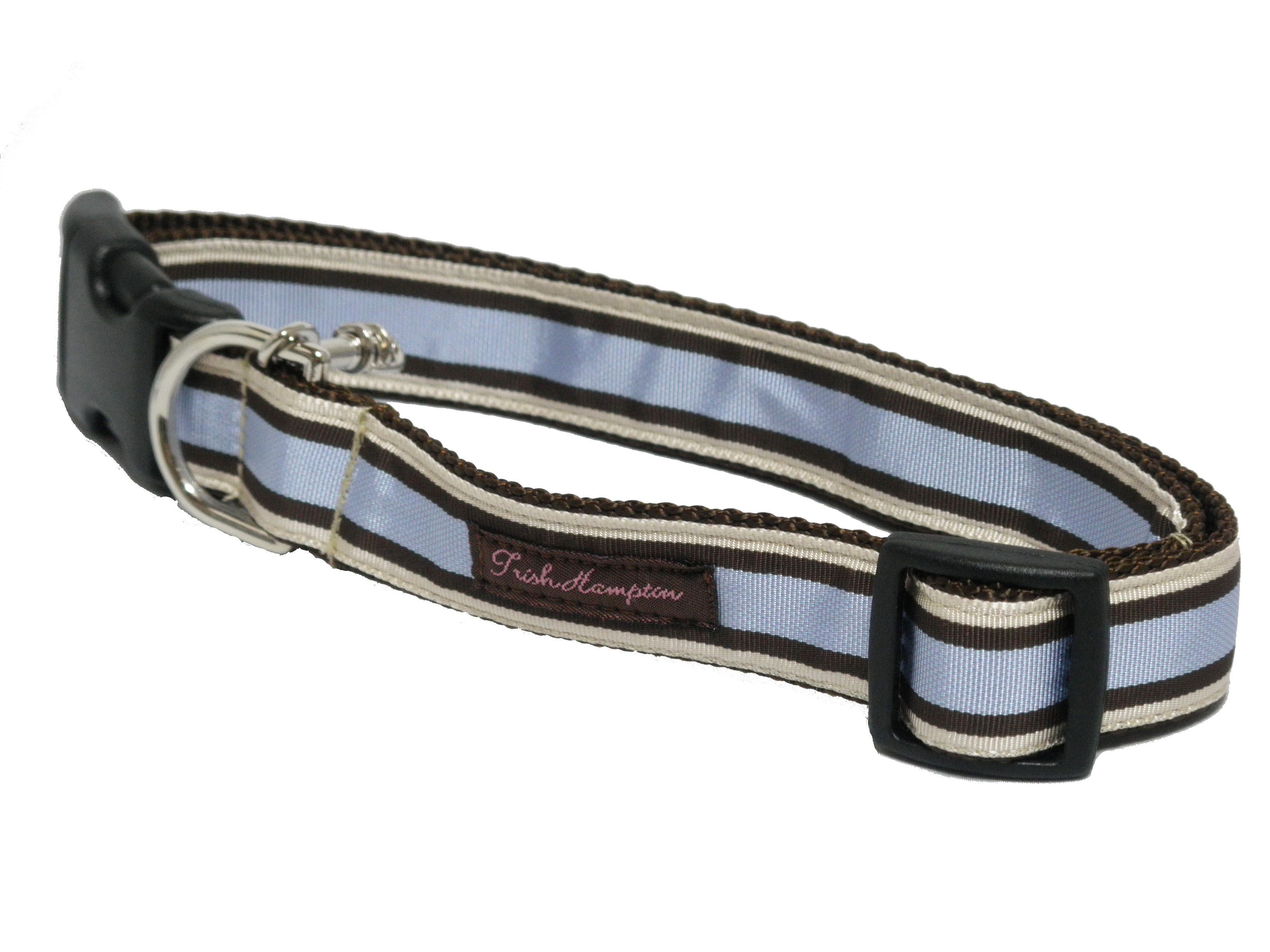 Trish Hampton（トリッシュハンプトン）Chocolate/Periwinkle Stripe チョコレート ペリウィンクル ストライプ 大型犬用首輪