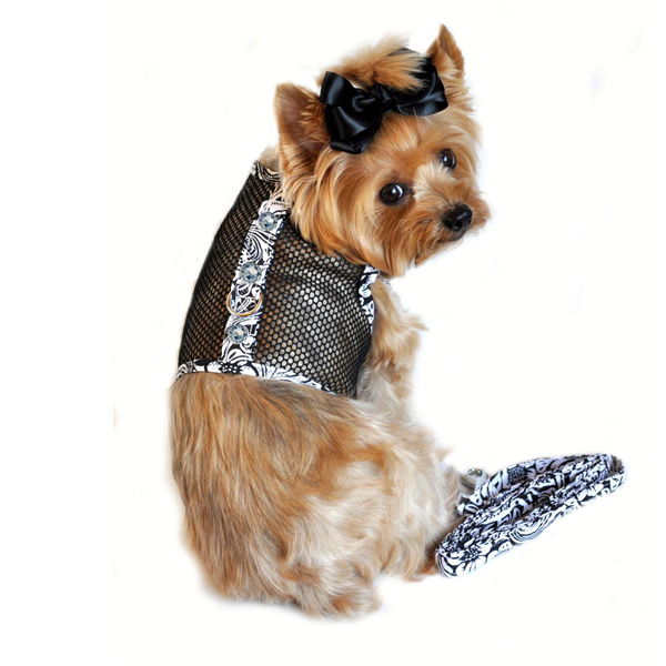 Black and White Floral Cool Mesh Dog Harness ブラック ホワイト フローラル メッシュ ハーネス ベスト