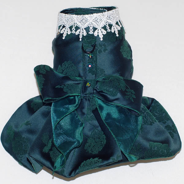 犬服【Emma Rose Design】（エマローズデザイン）Holiday Memories Formal Dog Dress　ディープグリーンのドレス