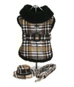 Doggie Design（ドギーデザイン）Brown Plaid Fleece Lined Coat ブラウン フリース コート セット