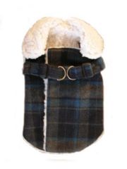 Doggie Design（ドギーデザイン）Navy Plaid Fleece Wrap Up Coat ネイビー チェック フリース コート