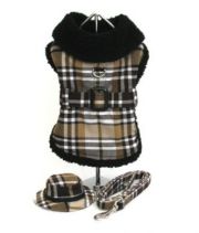 Doggie Design（ドギーデザイン）Brown Plaid Fleece Lined Coat ブラウン フリース コート セット