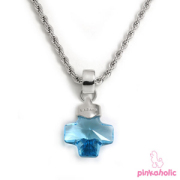 犬用ジュエリー【Pinkaholic New York】（ピンカホリックニューヨーク）MINI-CROSS NECKLACE　アクアマリン