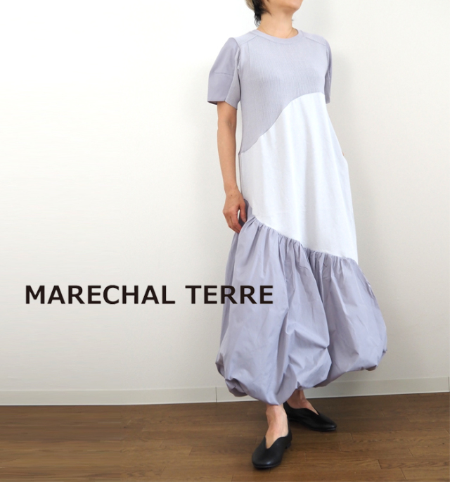 MARECHAL TERRE マルシャルテル 異素材カーブ切替バルーンワンピース