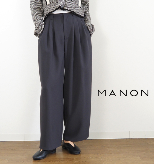 MANON マノン 3タックワイドパンツ 後ろゴム きれいめ