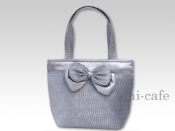 NaRaYa（ナラヤ）　プリーツサテン　リボンバッグ　ミニトート　ペールブルー a