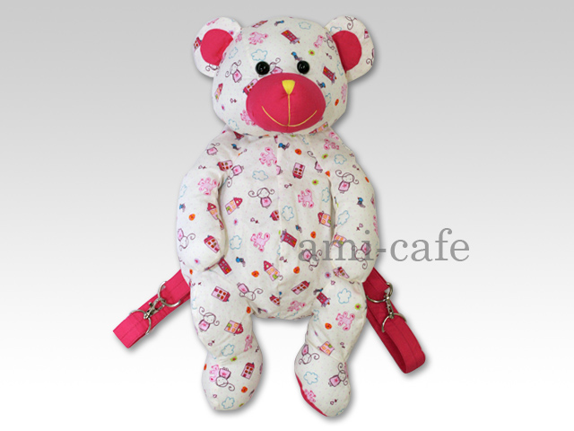 NaRaYa（ナラヤ）　クマ型リュック　クマと女の子柄　ピンク 