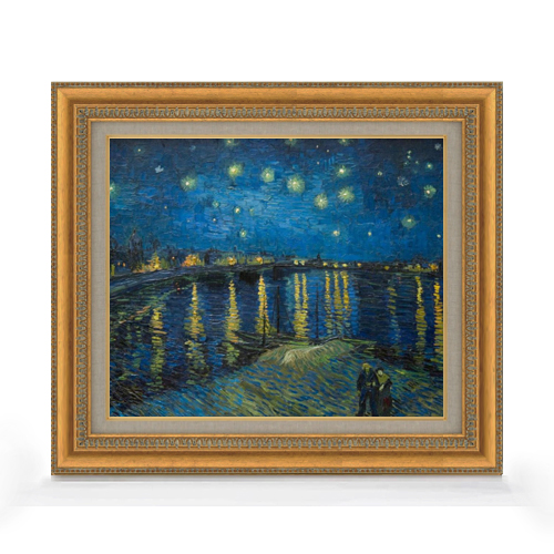 【油絵 直筆仕上げ】 ゴッホ ローヌ川の星月夜 F8 【額入り】 絵画 販売 8号 油彩 風景画 600×526mm 複製画 送料無料 額縁:ゴールドC