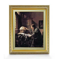 フェルメール 天文学者 F6 【油絵 直筆仕上げ 複製画】【額縁付】 絵画 