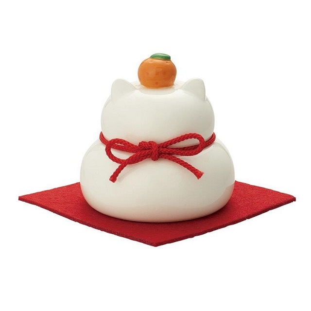 再販」陶器の猫鏡餅