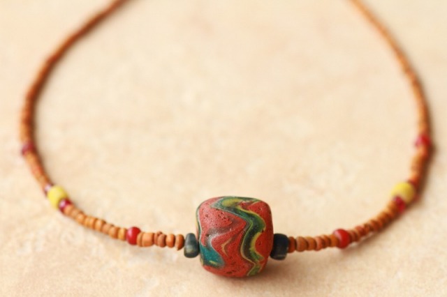 アフガニスタン出土 橙イスラム玉 ネックレス アンティーク