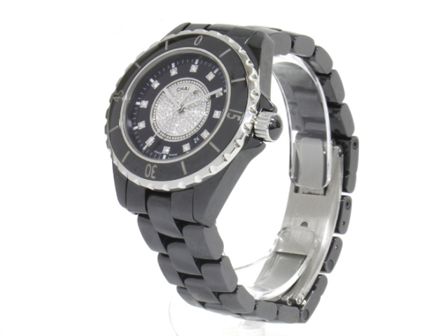 【CHANEL】J12 ブラックセラミック 12Pダイヤ ウォッチ 33MM 中古)CHANEL シャネル J12 ブラック セラミック 12Pダイヤ H1625