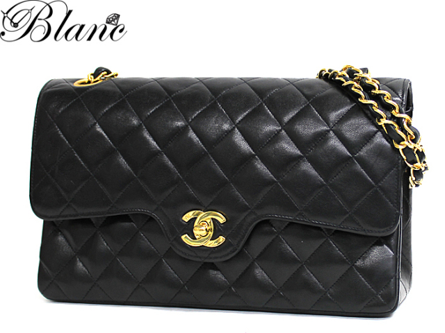 CHANEL マトラッセ ダブルフラップ ラムスキン ブラック ゴールド金具 シャネル CHANEL マトラッセ 25 ダブルフラップ ブラック