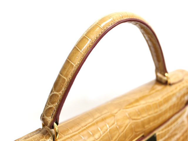 エルメス/HERMES ケリー34 クロコダイル ポロサス シャイニー ベージュ