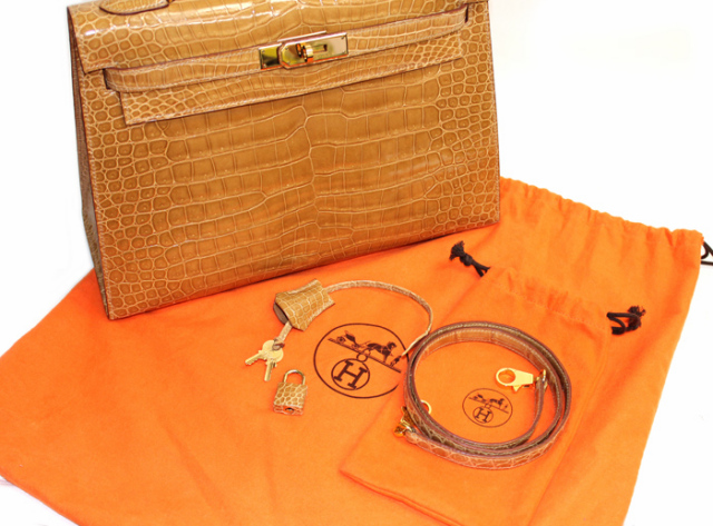 エルメス/HERMES ケリー40 クロコダイル ポロサス シャイニー ベージュ