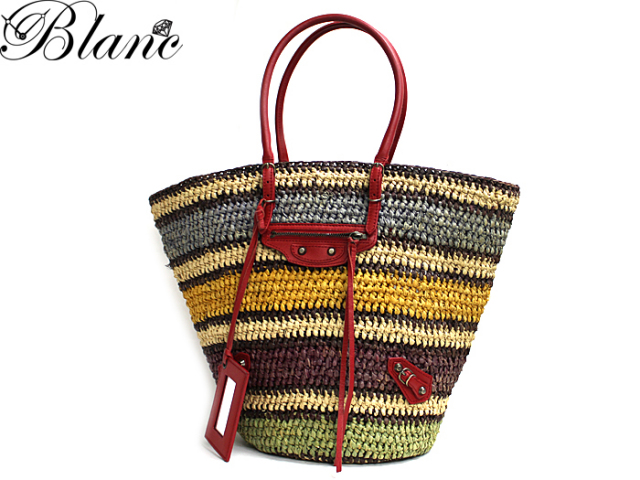 ◇ バレンシアガ ◇ ラフィア カゴバッグ ストロー マルチカラー  
