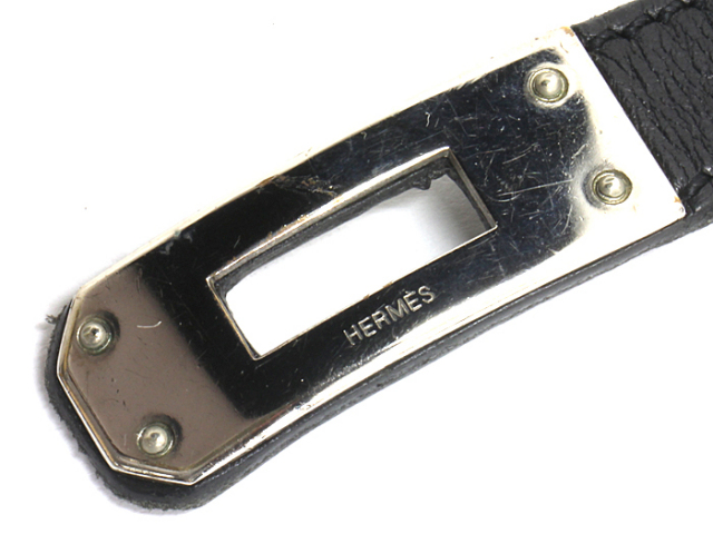 HERMES エルメス ケリー バングル シルバー ブラック レザー HERMES