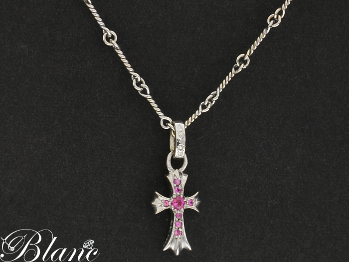 クロムハーツ ◆ 18K ベビー ファット クロス チャーム with パヴェ ピンクサファイア