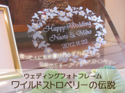 結婚祝い用ガラスの名入れフォトフレーム【ワイルドストロベリーの伝説】・スワロフスキークリスタル付き