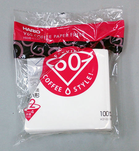 ハリオ　V60用ペーパーフィルター02W　02ドリッパー用　1～4杯用　100枚入　VCF-02-100W