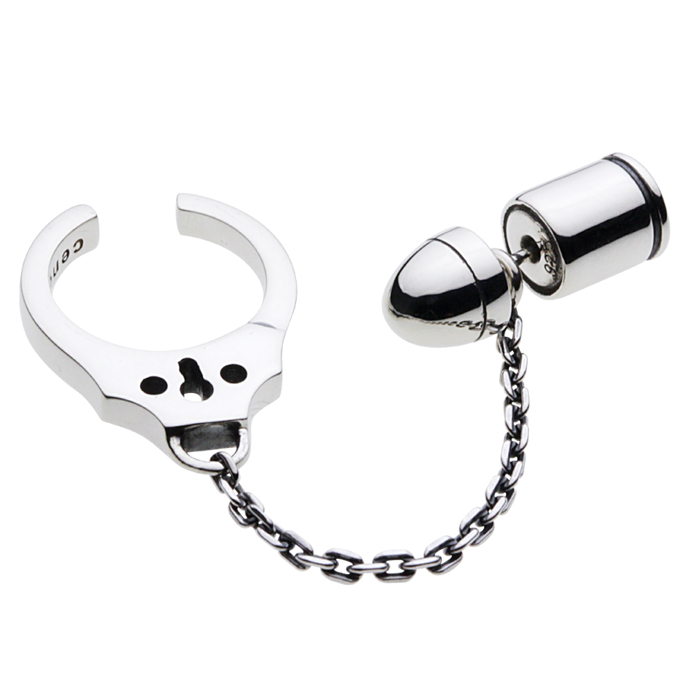 cenote e0589 【シルバーアクセサリー】 弾丸ピアス&手錠チャームイヤーカフ