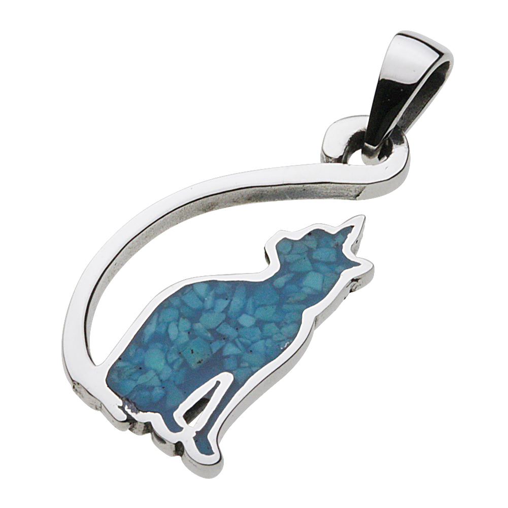 cenote p0681 【シルバーアクセサリー】 キャットシルエットペンダント ターコイズ