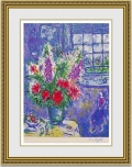 麻布マット面金仕様 シャガール 「AUTOPORTRAIT AVEC BOUQUET DE FLEURS」 シルクスクリーン 限定950部