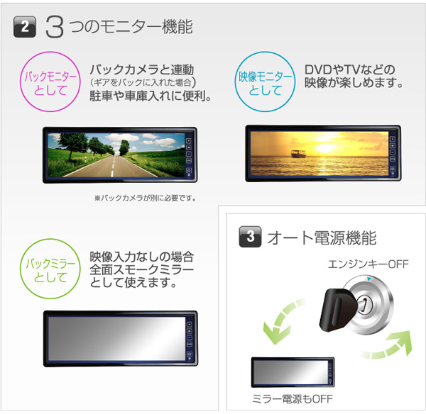 KAIHOU 10インチワイドスクリーン ミラーモニター バックミラー KAIHOU 10インチワイドスクリーン ミラーモニター バックミラー