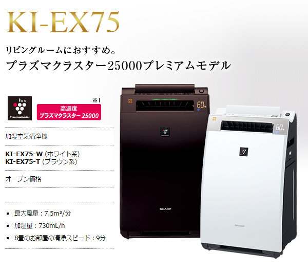 D シャープ SHARP 加湿空気清浄機 KI-EX75-W プラズマクラスター搭載 