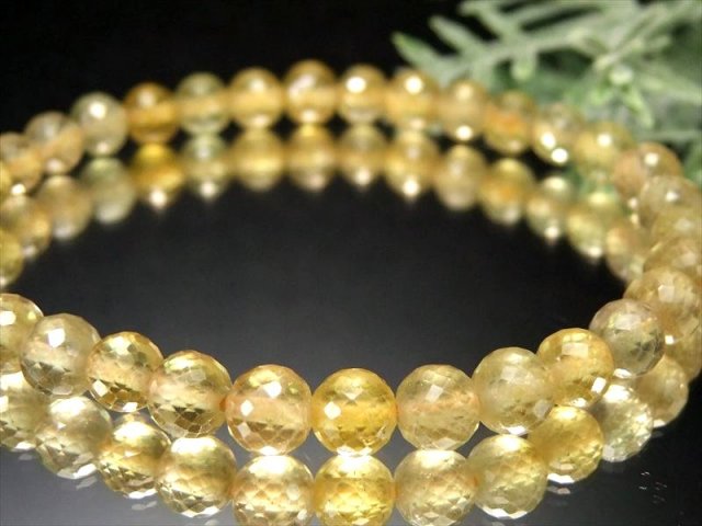 ガネーシャが宿る石 透明感あり プクラジストーン イエローサファイア カット ブレスレット 6mm-6.5mm×33珠 富と幸福・愛情をもたらす石 世界4大宝石の1つ