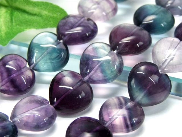 高品質 5A レインボー フローライト 蛍石 ハート型 最大幅約14mm 一連 約38cm-40cm 色鮮やか マルチカラー アメリカ産 パワーストーン 天然石