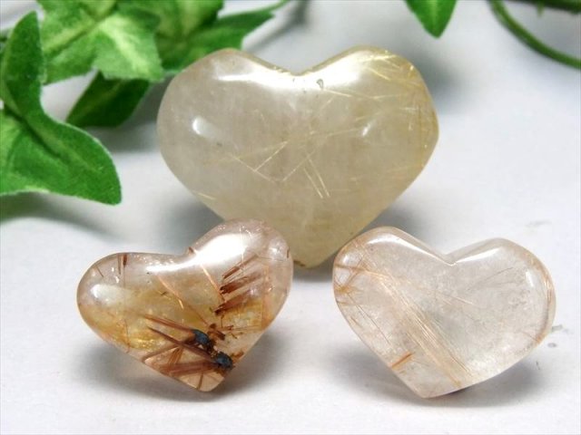 MIXルチルクォーツ ハート型 タンブル 詰め合わせ 約50g入り 5-8個入り ガーデン、ヘマタイト入りや繊細針、太針など 金運・勝負運のお守りに ブラジル産