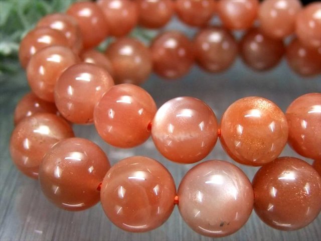 オレンジ ムーンストーン ブレスレット 8mm-8.5mm×23珠前後 艶々シラー 女性に人気 ヌーディーカラー 第2チャクラ対応 サンムーンストーンの珠も インド産