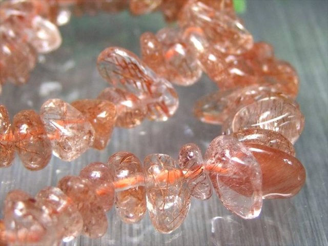オレンジブラウン ルチルクォーツ さざれ ブレスレット 粒サイズ5mm-12mm 行動力と活力を高める 金運 事業運の上昇 商売繁盛 心身の活力アップ 良縁
