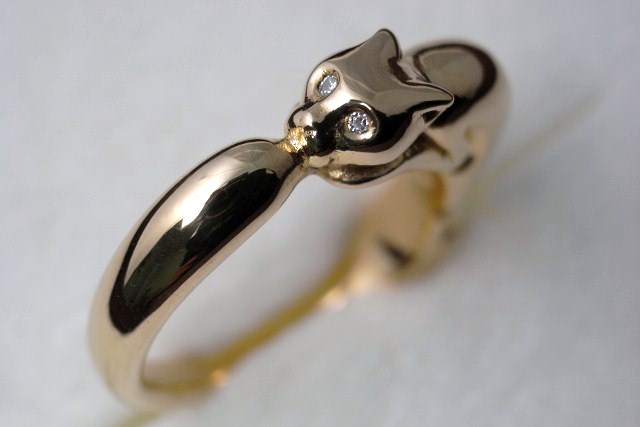 シルバー　ネコ　リング　金メッキ