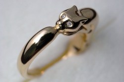 シルバー　ネコ　リング　金メッキ