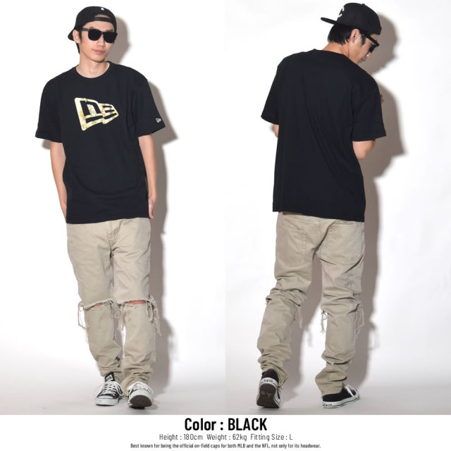 NEW ERA ニューエラ 半袖パフォーマンスTシャツ 吸汗速乾素材 ペイズリー フラッグ ブラック×ゴールド (11556689)