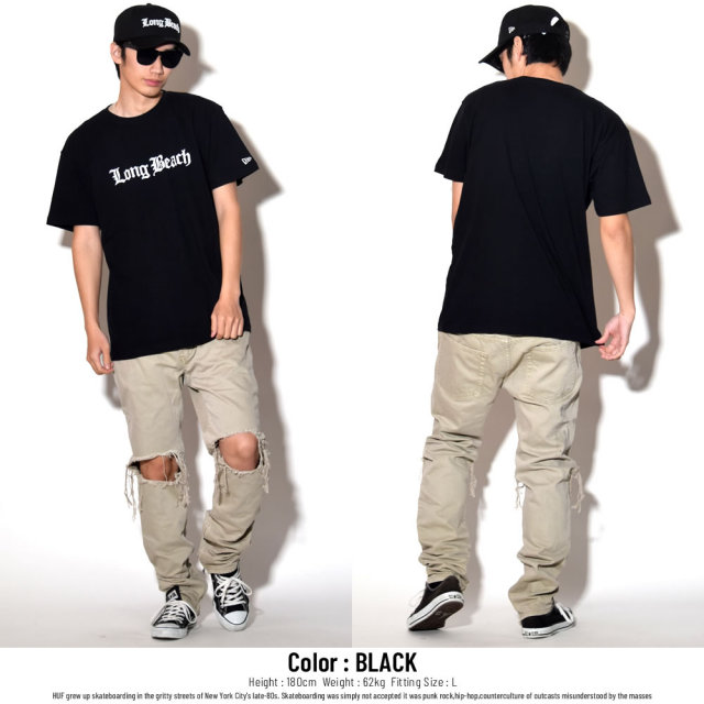 NEW ERA ニューエラ 半袖Tシャツ オールドイングリッシュ Long Beach ブラック (11556739)
