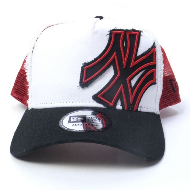 NEW ERA ニューエラ メッシュキャップ 9FORTY A-Frame トラッカー バタリオン ニューヨーク・ヤンキース ホワイト レッドメッシュ ブラックバイザー (11557348)
