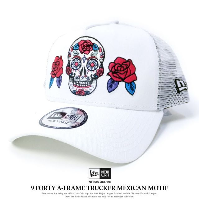 NEW ERA ニューエラ メッシュキャップ 9FORTY A-Frame トラッカー メキシカン スカル&ローズ ホワイト (11557358)