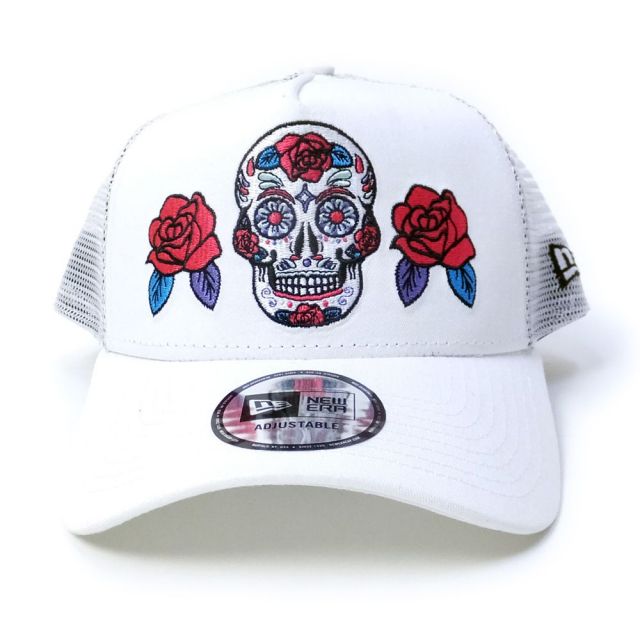 NEW ERA ニューエラ メッシュキャップ 9FORTY A-Frame トラッカー メキシカン スカル&ローズ ホワイト (11557358)