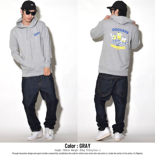 MAJESTIC マジェスティック プルオーバーパーカー メンズ ミニオンズ コラボ MINIONS×LOS ANGELES DODGERS HOODIE (MM06-LDG-8S900MN)