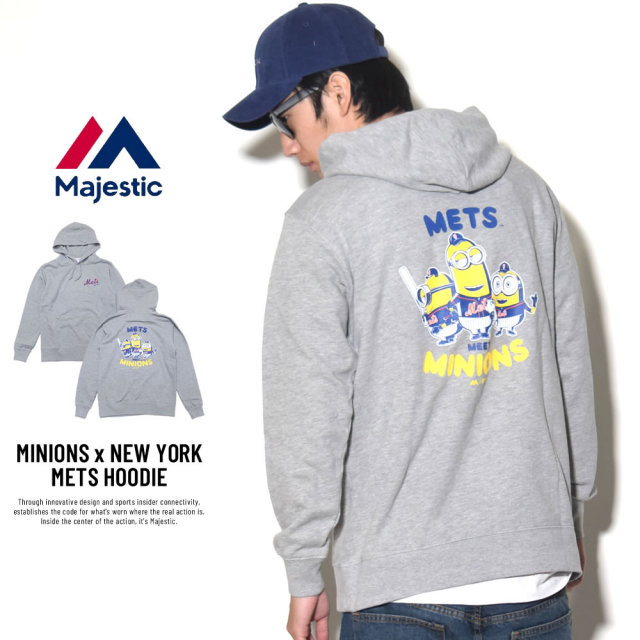 MAJESTIC マジェスティック プルオーバーパーカー メンズ ミニオンズ コラボ MINIONS×NEW YORK METS HOODIE (MM06-MET-8S900MN)