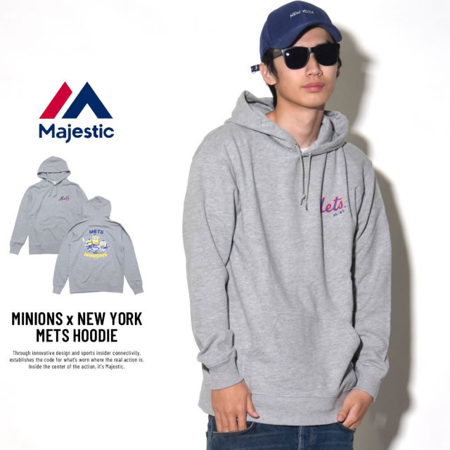 MAJESTIC マジェスティック プルオーバーパーカー メンズ ミニオンズ コラボ MINIONS×NEW YORK METS HOODIE (MM06-MET-8S900MN)