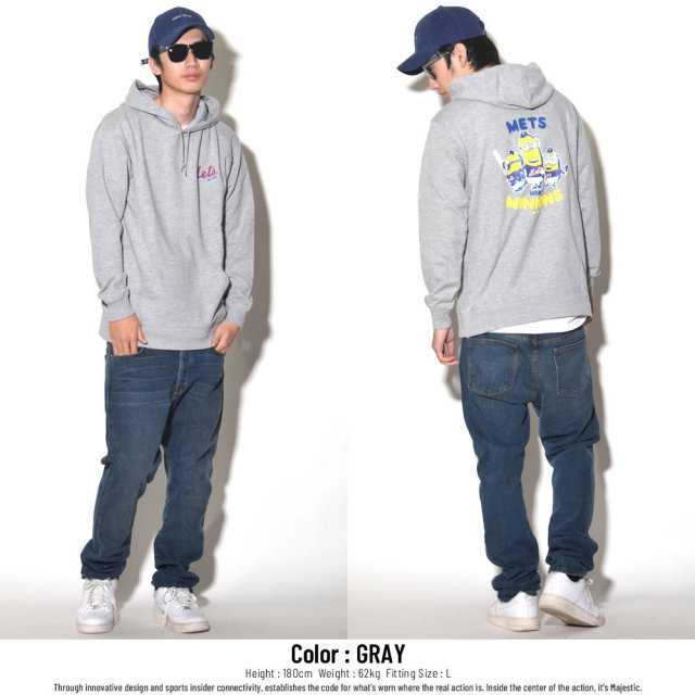 MAJESTIC マジェスティック プルオーバーパーカー メンズ ミニオンズ コラボ MINIONS×NEW YORK METS HOODIE (MM06-MET-8S900MN)