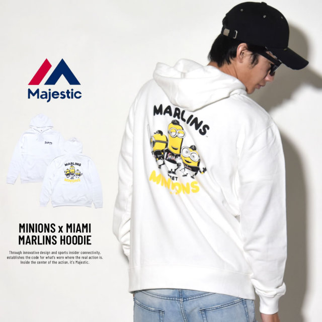 MAJESTIC マジェスティック プルオーバーパーカー メンズ ミニオンズ コラボ MINIONS×MIAMI MARLINS HOODIE (MM06-MIA-8S900MN)