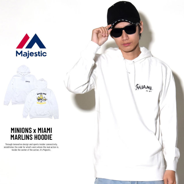 MAJESTIC マジェスティック プルオーバーパーカー メンズ ミニオンズ コラボ MINIONS×MIAMI MARLINS HOODIE (MM06-MIA-8S900MN)