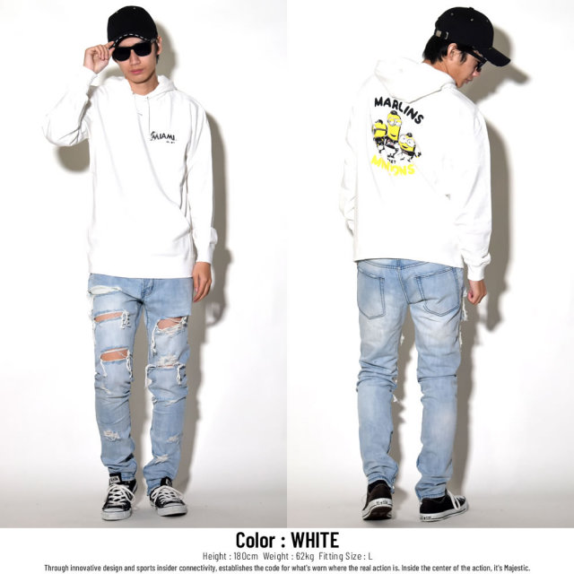 MAJESTIC マジェスティック プルオーバーパーカー メンズ ミニオンズ コラボ MINIONS×MIAMI MARLINS HOODIE (MM06-MIA-8S900MN)